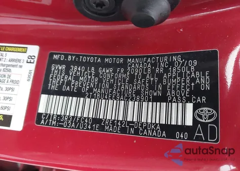 2010 Toyota Corolla Le z USA, uszkodzony, nr VIN 2T1BU4EE9AC238901